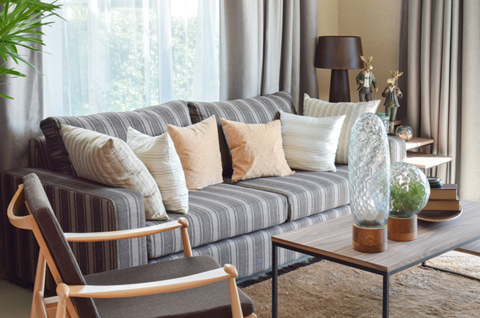 a living room with a couch and a coffee table